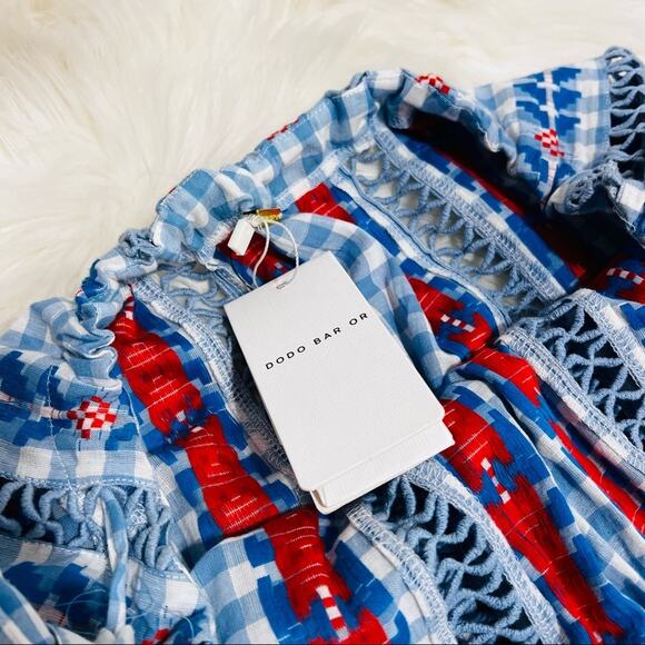 Dodo Bar Or Yolanda Dress Asymmetric Embroidered Check Plaid Cotton-Gauze S NWT - Picture 8 of 12